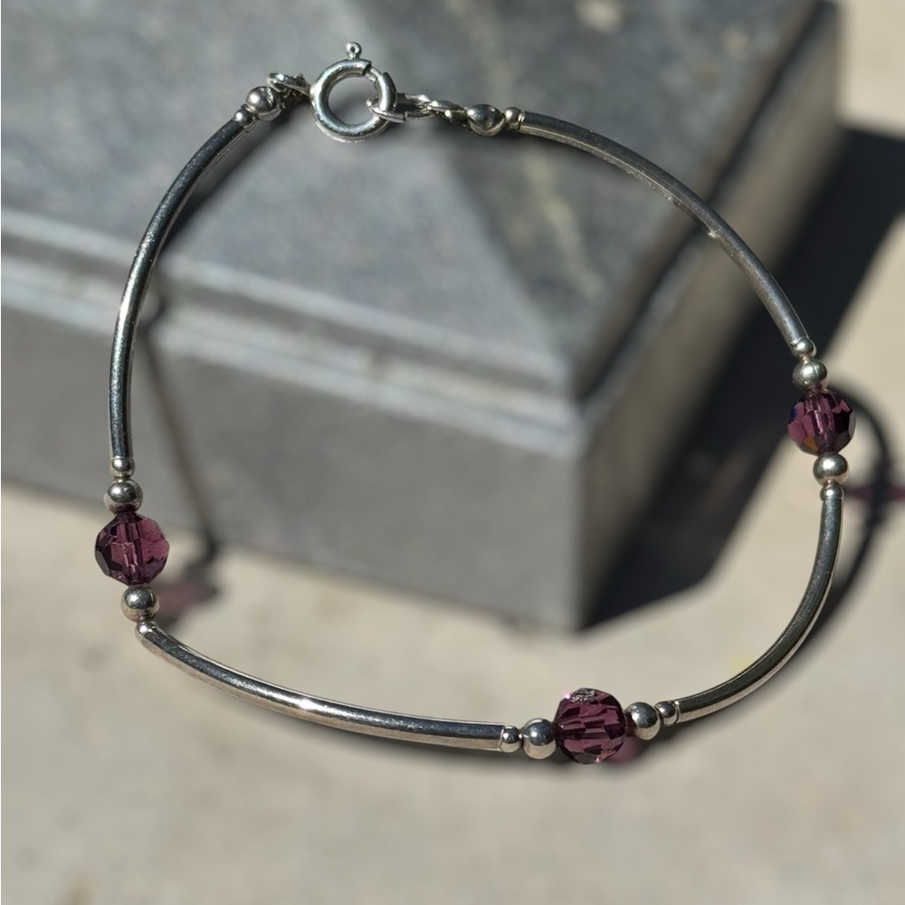 Sterling Silver Bracelet with Amethyst Faceted Beads